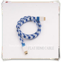 De haute qualité plaqué or en nylon bleu et blanc 1.5M NOUVEAU câble HDMI FLAT 1.3 pour Xbox 360 PS3 HDTV 1080